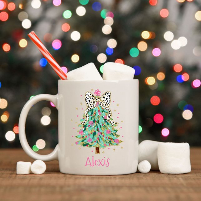 Coquette Christmas Tree Preppy Holiday Bow Coffee Mug (Creator Uploaded)