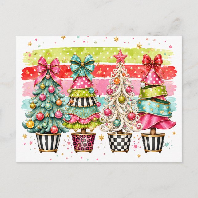 Coquette Christmas Trees  Holiday Postcard (Front)