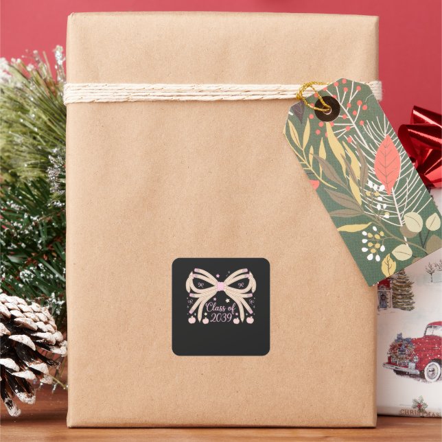 Coquette Class Of 2039 Shirt | Pencil Bow Kinderga Square Sticker (Holiday)