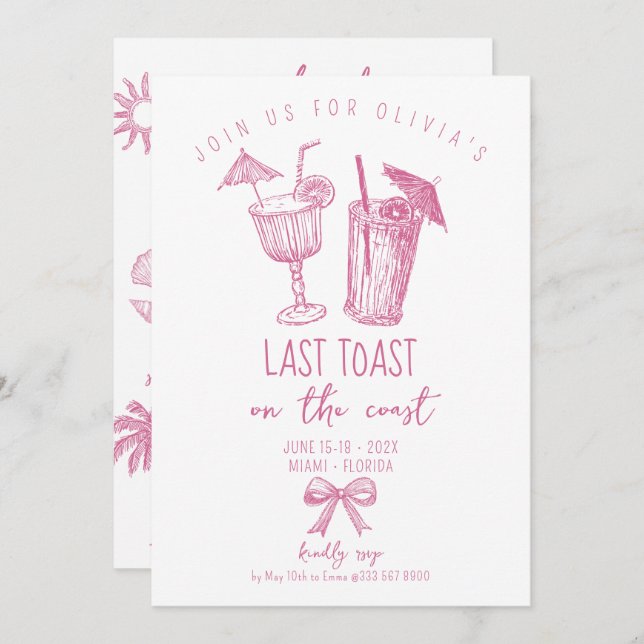 coquette coastal beach bachelorette weekend invitation (Front/Back)