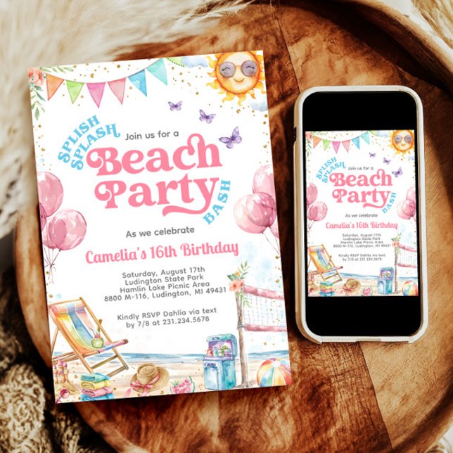 Coquette Coastal Teenage Beach Birthday Party Invitation (Coquette Coastal Teenage Beach Birthday Party Invitation)
