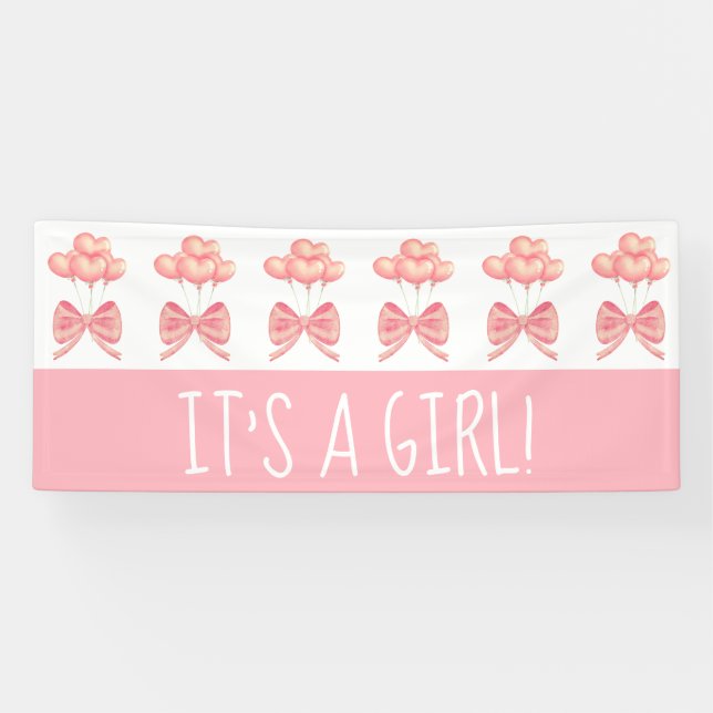 Coquette Coral Heart Balloon It's A Girl Banner (Horizontal)