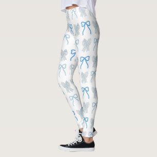 Coquette-core Blue Bows Christmas Holiday Leggings