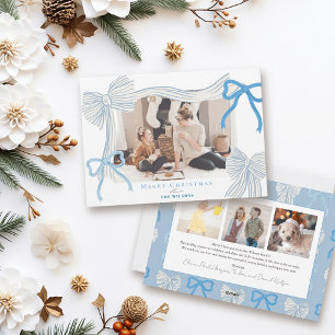 Coquette-Core Pale Blue Bows 4 Photos Christmas Holiday Card