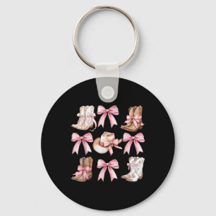 Coquette Cowgirl Boots With Pink Bows Aesthetic Y2 Key Ring