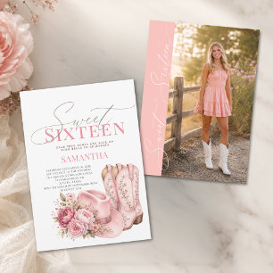 Coquette Cowgirl Photo Sweet Sixteen Birthday Invitation