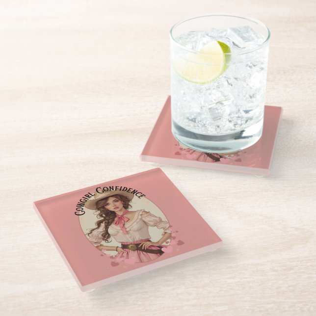 Coquette Cowgirl Western Fashion Portrait Glass Coaster (Angled)