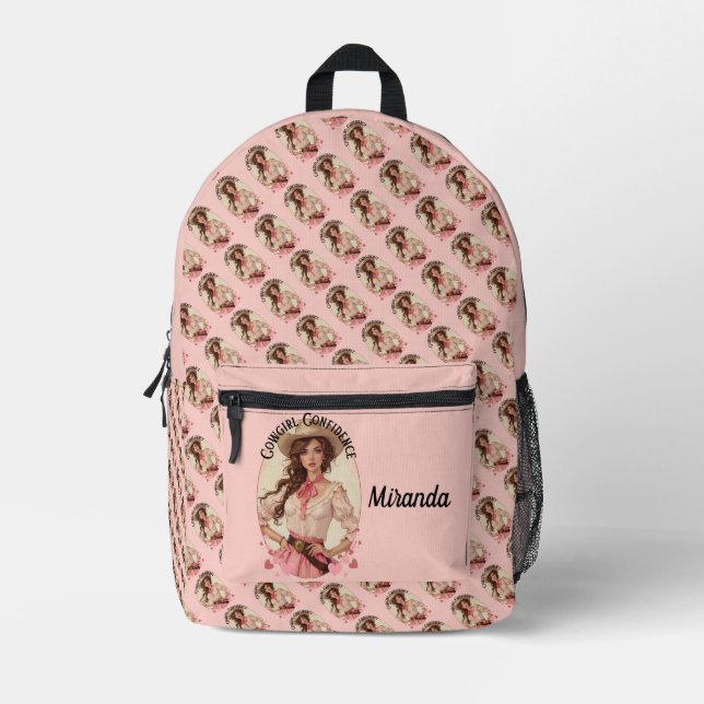Coquette Cowgirl Western Fashion Portrait Printed Backpack (Front)