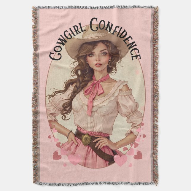 Coquette Cowgirl Western Fashion Portrait Throw Blanket (Front Vertical)