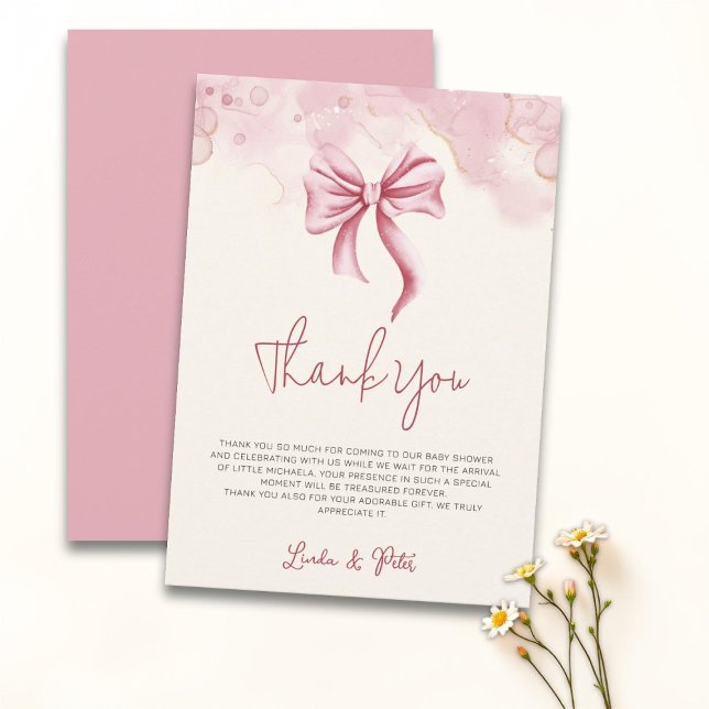 Coquette Cream Pink Bow Girl Baby Shower Thank You Card (Creator Uploaded)