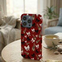 Coquette Crimson Red and White Bows Pattern iPhone