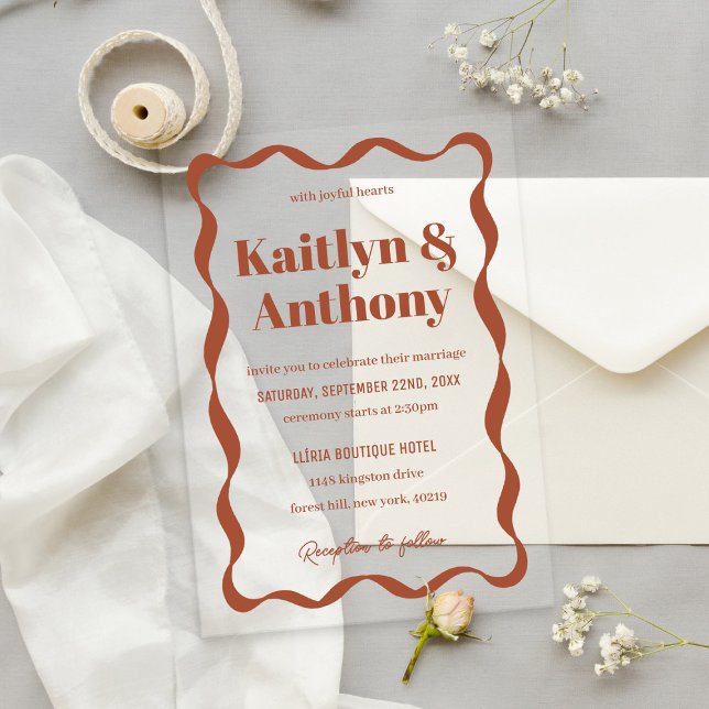 Coquette Curvy Ribbon Retro Wedding Acrylic Invitations (Creator Uploaded)