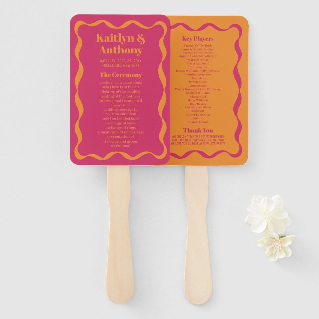 Coquette Curvy Ribbon Retro Wedding Program Hand Fan (Front and Back)