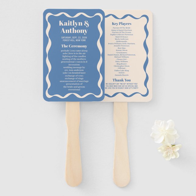 Coquette Curvy Ribbon Retro Wedding Program Hand Fan (Front and Back)