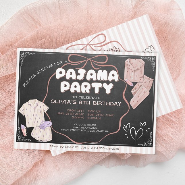 Coquette cute bow pajama party birthday invitation (Creator Uploaded)