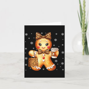 Coquette Cute Gingerbread Leopard Bow Christmas Gi Card