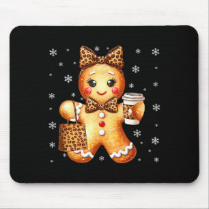 Coquette Cute Gingerbread Leopard Bow Christmas Gi Mouse Pad