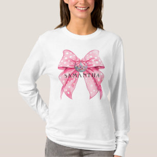 Coquette Cute Girly Feminine Disco Ball Pink Bow T-Shirt