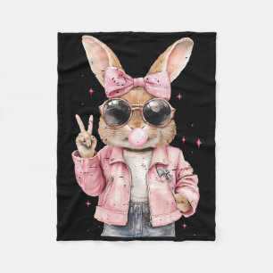 Coquette Cute Rabbit Bunny Blowing Bubble Funny Ea Fleece Blanket