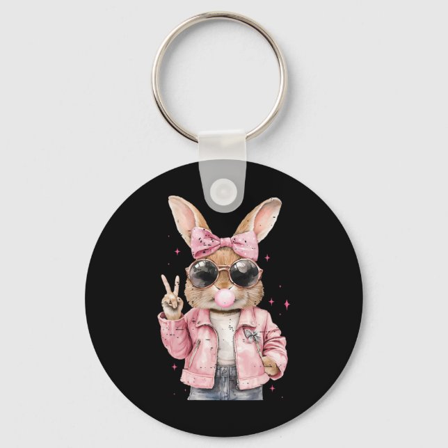Coquette Cute Rabbit Bunny Blowing Bubble Funny Ea Key Ring (Front)