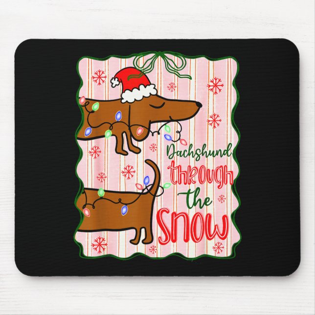 Coquette Dachshund Through The Snow, Retro Christm Mouse Pad (Front)