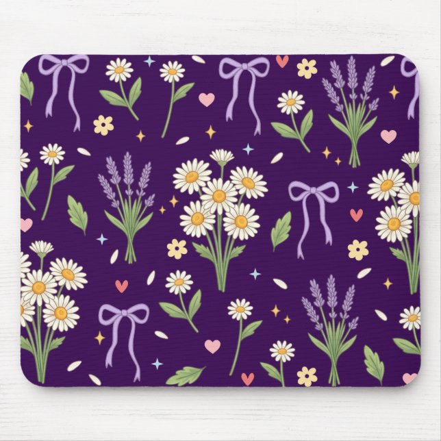 Coquette Daisy and Lavender Mouse Pad (Front)