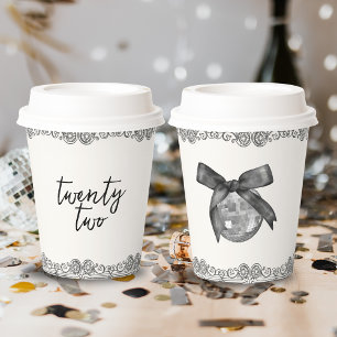 Coquette Disco Ball & Black Bow Chic Modern White  Paper Cups