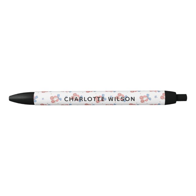 Coquette Disco Cherry Bow Script Name Monogram Black Ink Pen (Front)