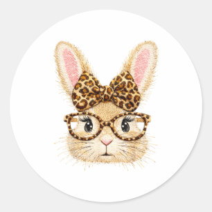 Coquette easter cute bunny with glasses and leopar classic round sticker