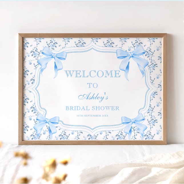 Coquette Elegant Blue Bow Bridal Shower Welcome Poster (Creator Uploaded)