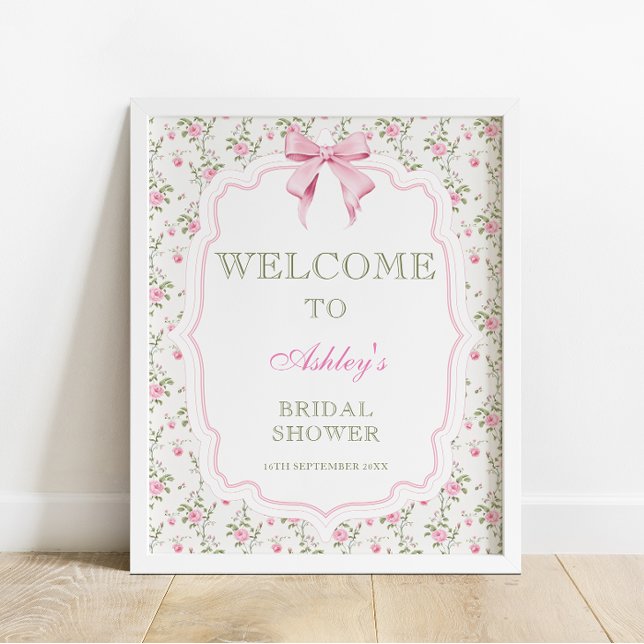 Coquette Elegant Pink Bow Bridal Shower Welcome Poster (Creator Uploaded)