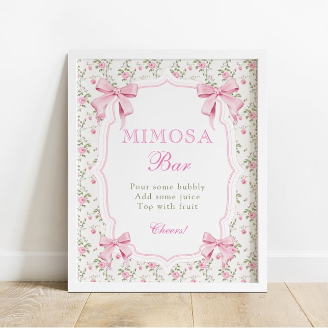 Coquette Elegant Pink Bow Mimosa Bar Poster (Creator Uploaded)