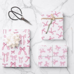 Coquette Feminine Pink Bows & Ribbons Wrapping Paper Sheet