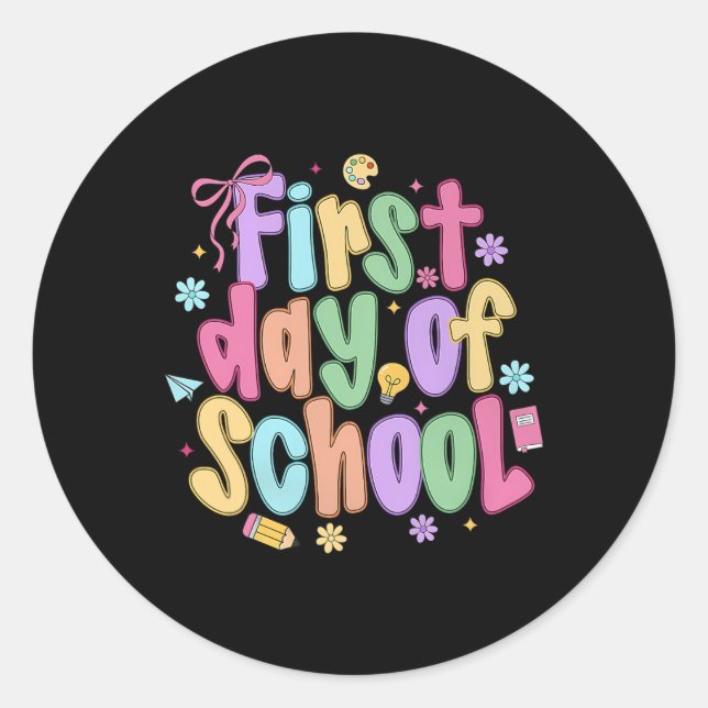 Coquette First Day Of School Bow Preppy Back To Sc Classic Round Sticker (Front)