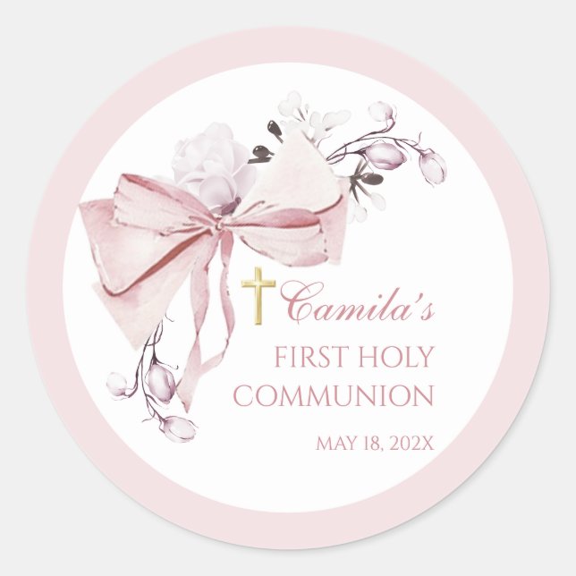 Coquette First Holy Communion Favour Classic Round Sticker (Front)