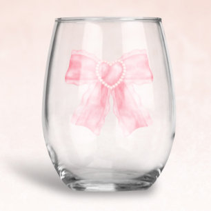 Coquette Flirty Pink Bow Stemless Wine Glass