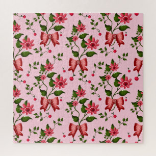  Coquette  floral Bow Pattern Wallpaper Jigsaw Puzzle