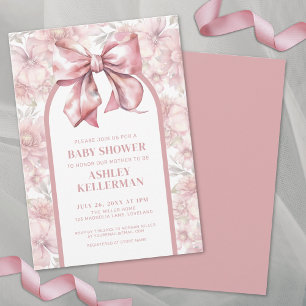 Coquette Floral Bow Pink Girl Baby Shower Invitation