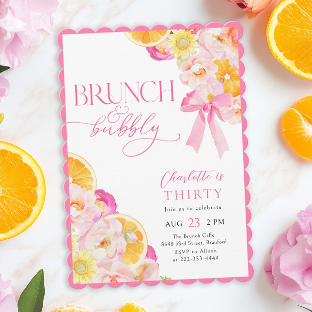 Coquette Floral Brunch & Bubbly Birthday Invitation (Creator Uploaded)