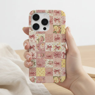 Coquette Floral Patchwork Quilt Spring Flowers Bow iPhone 15 Pro Case