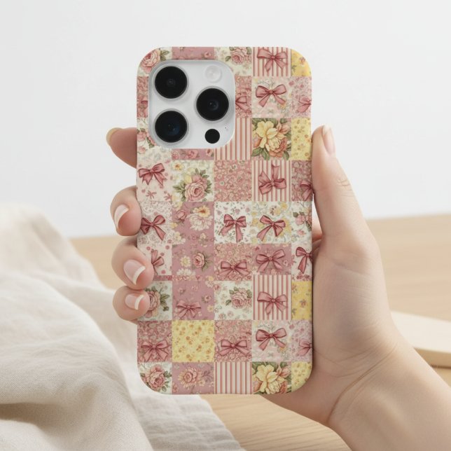 Coquette Floral Patchwork Quilt Spring Flowers Bow iPhone Case (Creator Uploaded)