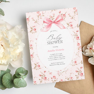 Coquette Floral Watercolor Baby Shower Invitation