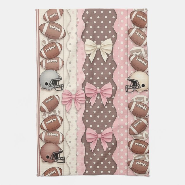 Coquette Football Bows Leopard Pattern (10) Tea Towel (Vertical)