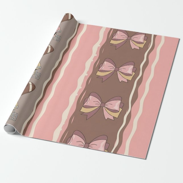 Coquette Football Bows Leopard Pattern (12) Wrapping Paper (Unrolled)
