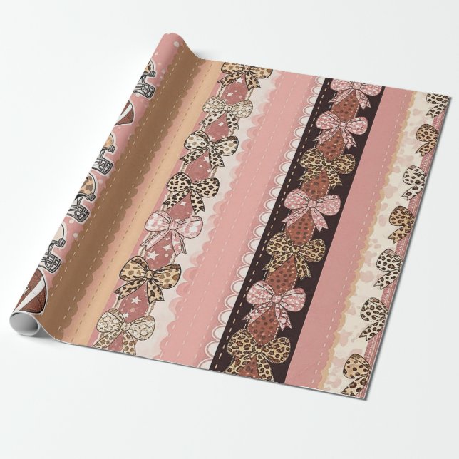 Coquette Football Bows Leopard Pattern (1) Wrapping Paper (Unrolled)
