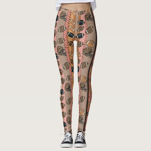 Coquette Football Bows Leopard Pattern (3) Leggings (Front)