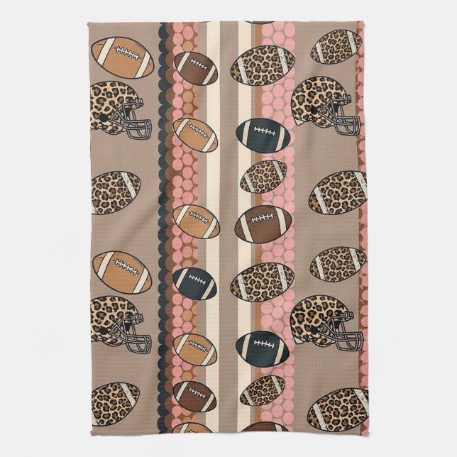 Coquette Football Bows Leopard Pattern (3) Tea Towel (Vertical)