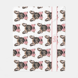 Coquette Frenchie Costumizable Name Fleece Blanket