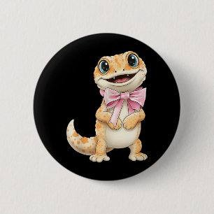Coquette Gecko with Pink Ribbon Bow Funny Girls 6 Cm Round Badge