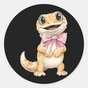 Coquette Gecko with Pink Ribbon Bow Funny Girls Classic Round Sticker